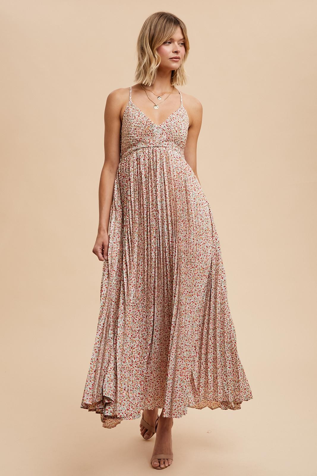 willow floral maxi dress Willow Pleated Floral Dress – Thirty Four Oaks Clothing Co