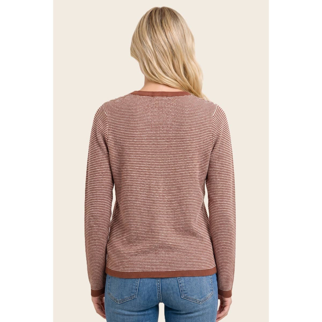 V NENLEY NECK MINI WAFFLE STRIPED TOP