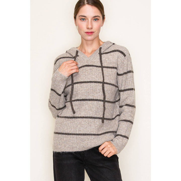 Striped Hooded Drawstring Sweater