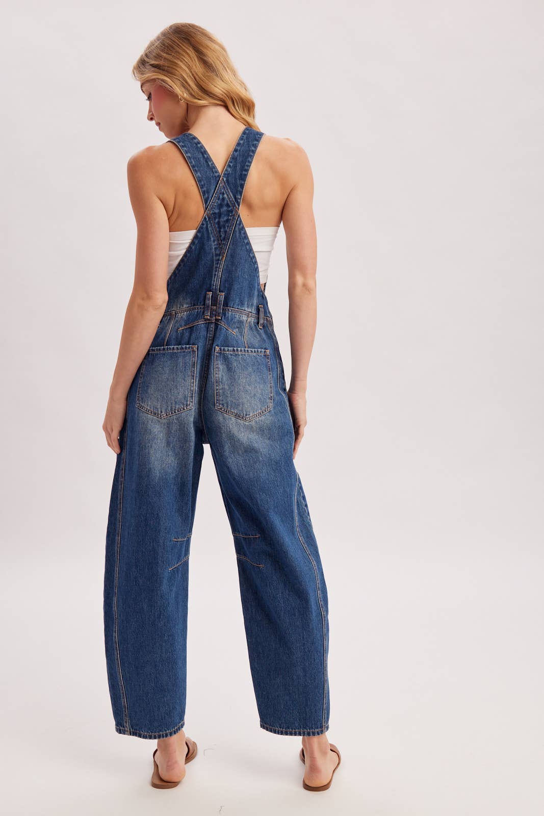 DENIM BARREL OVERALLS: DK.WASH / L