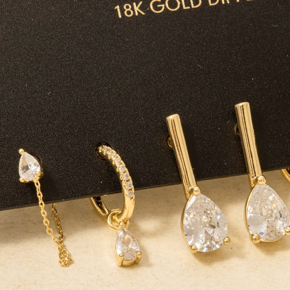 Gold Dipped Mixed Tear Drops Earrings Set