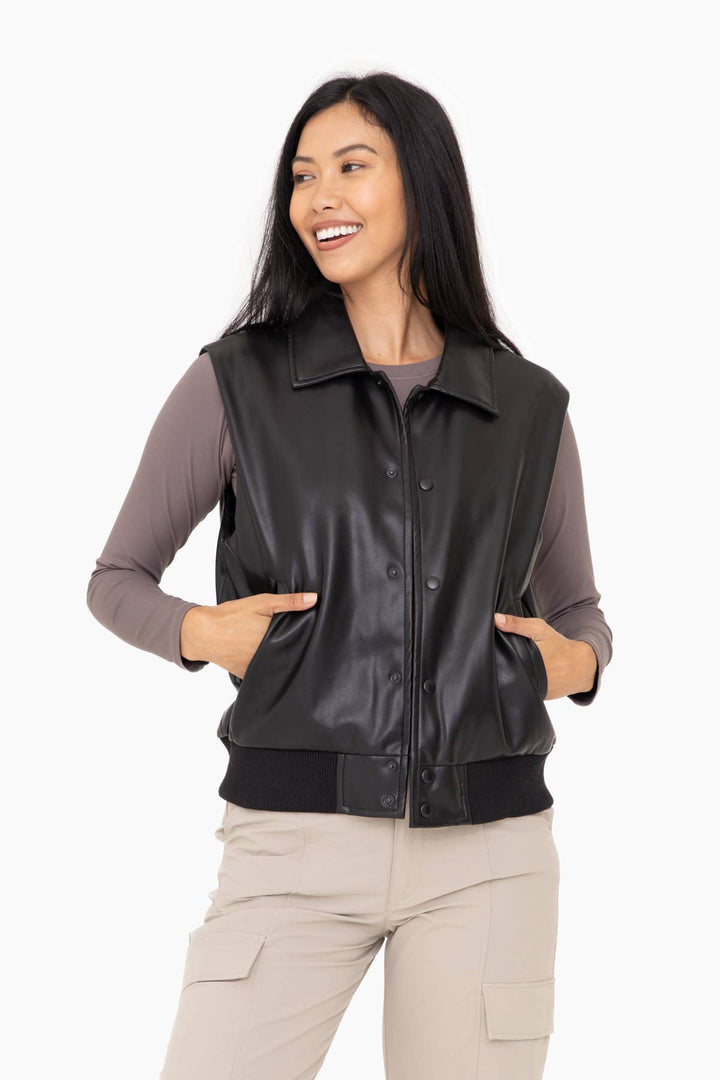 Vegan Leather Bomber Style Vest