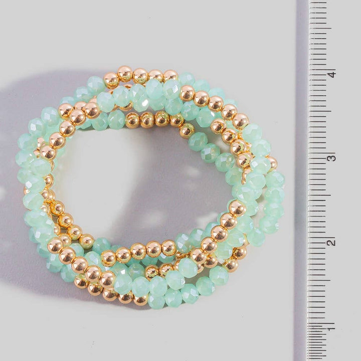 Crystal Gold Ball Beaded Stretch Bracelet Set