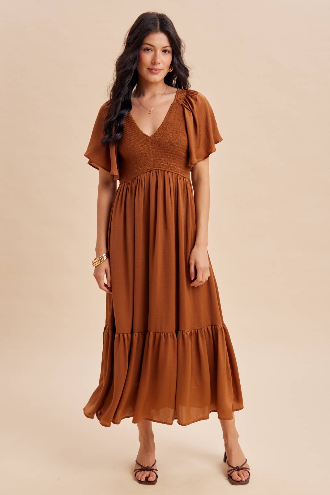 Smocked Washed Satin Dress