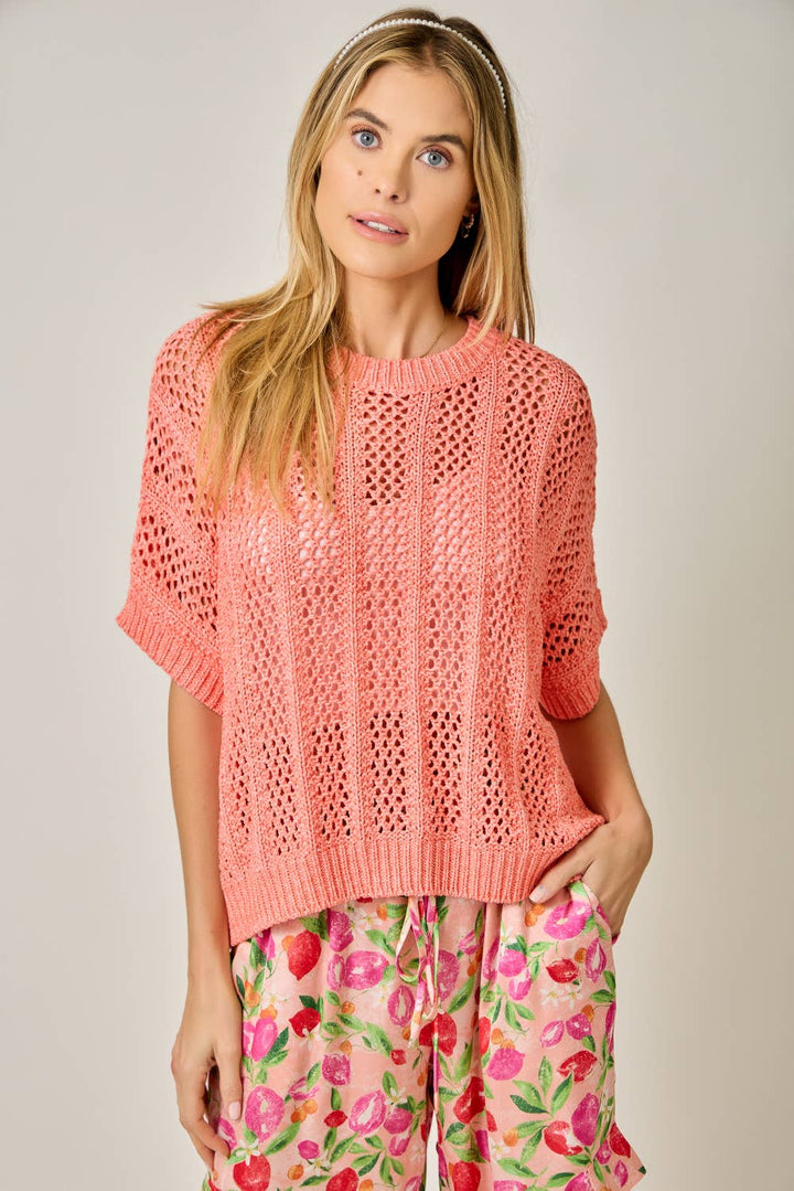 Crochet Short Sleeve Dolman Sweater