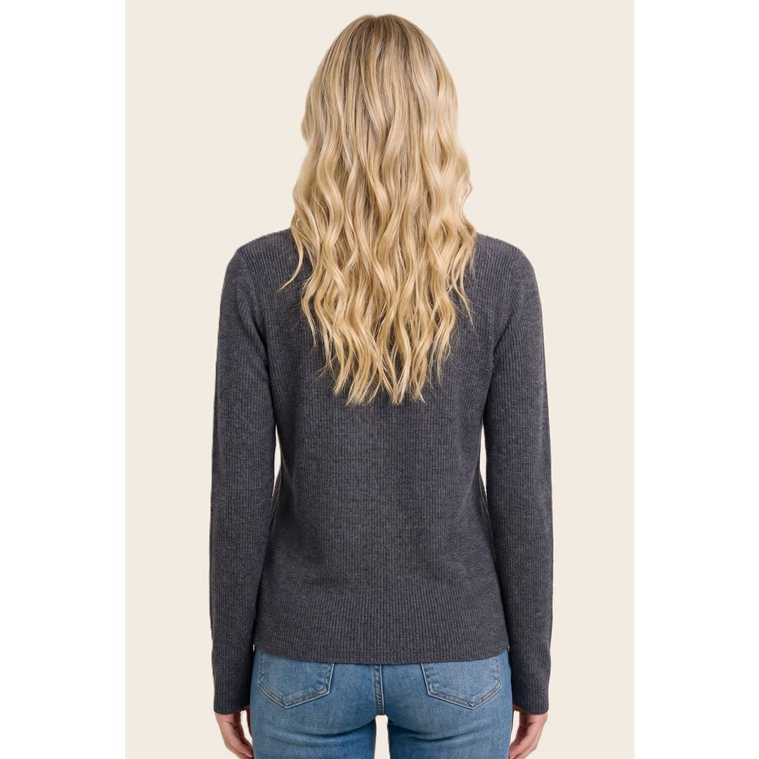 HENLEY BUTTON NECK RIBBED SWEATER