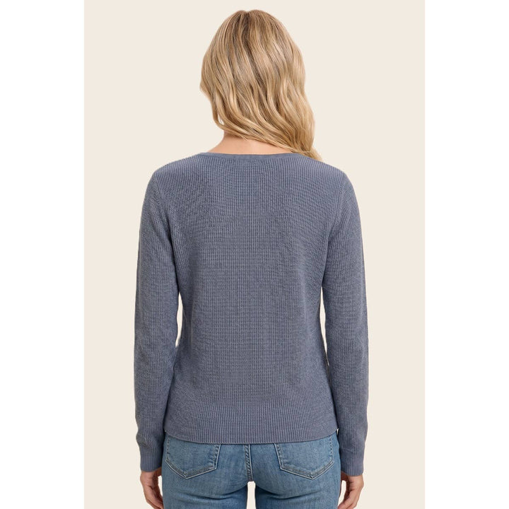 HENLEY BUTTON NECK RIBBED SWEATER