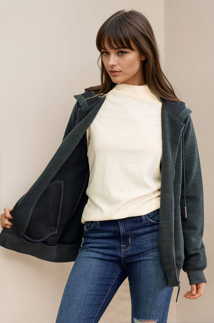 Ribbed Zip Up Hoodie