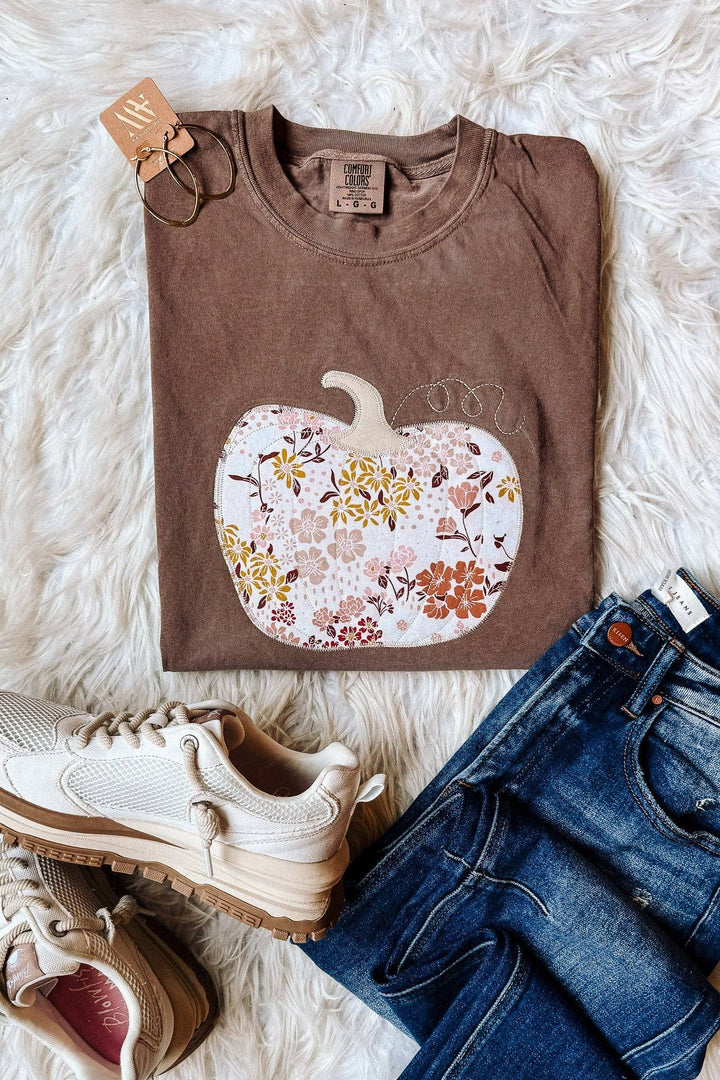 Fall Floral Appliqué Pumpkin Tee
