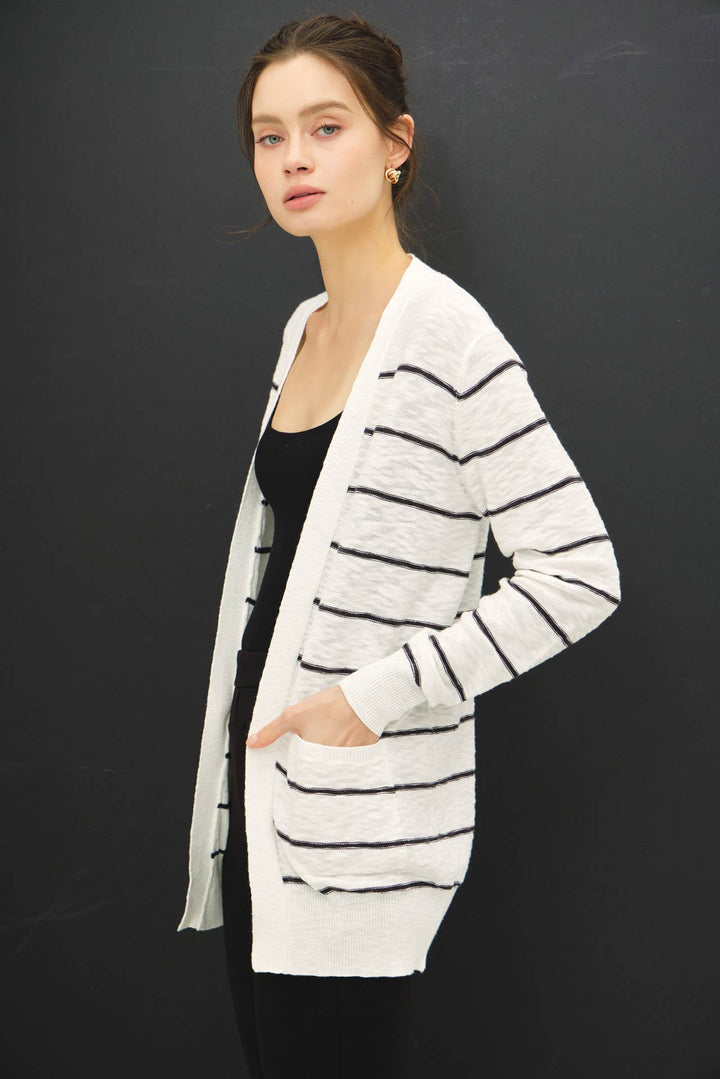 STRIPED COTTON SLUB CARDIGAN
