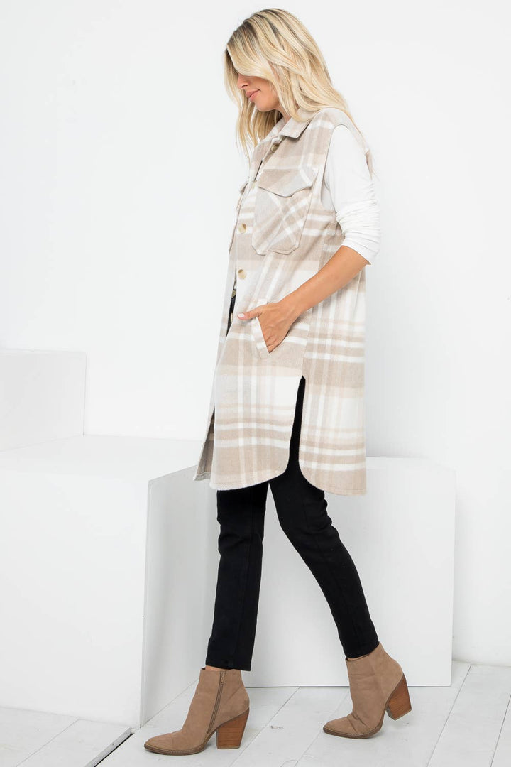 Plaid Print Long Vest