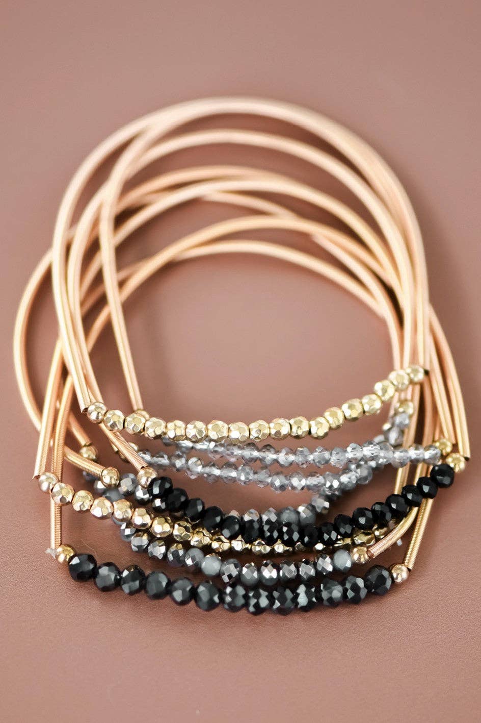 Boho Layered Spring Coil Guitar String Bracelet Set - 6962