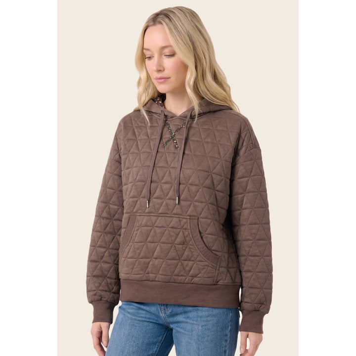 QUILTED DRAWSTRING HOODIE TOP