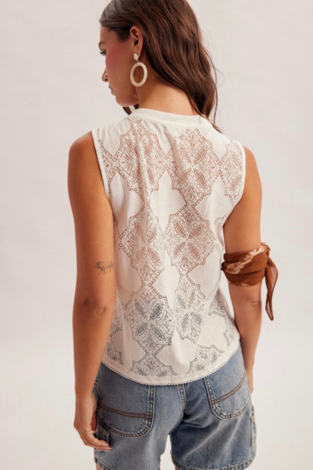 Sheer Lace Button Down Top