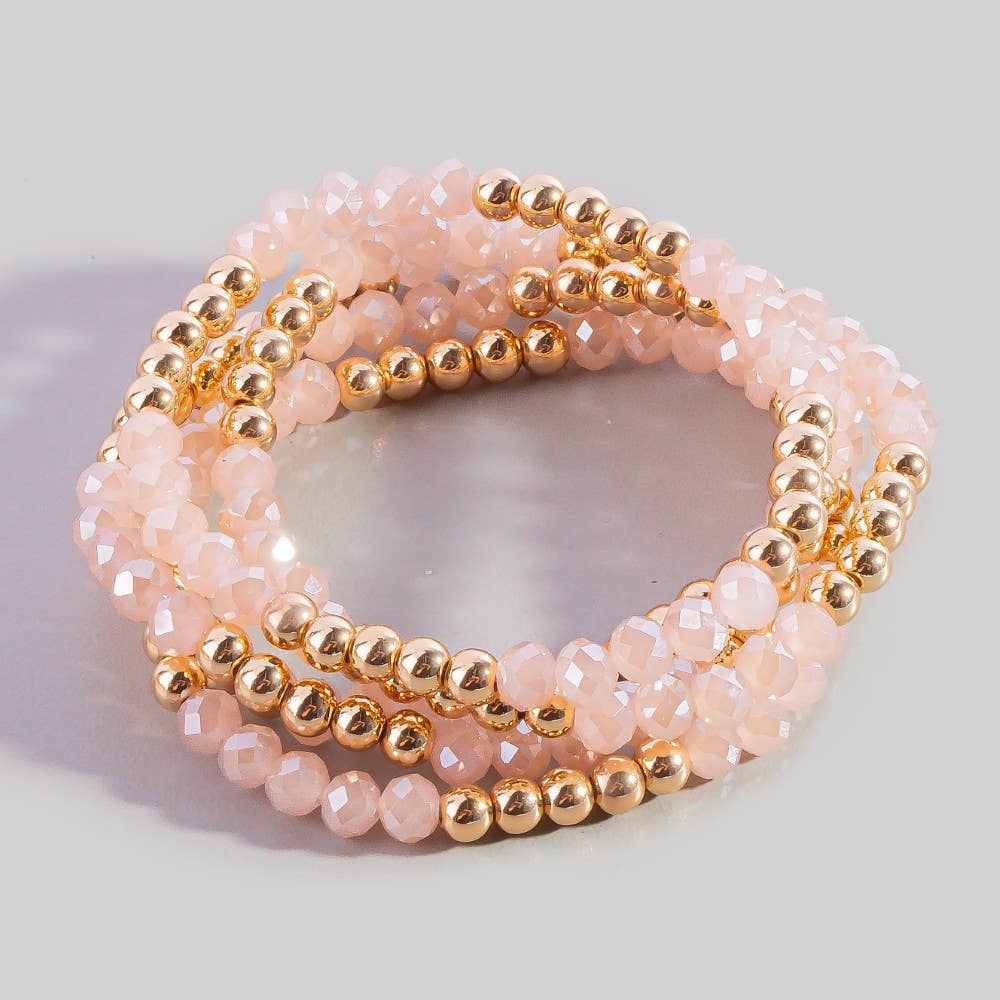 Crystal Gold Ball Beaded Stretch Bracelet Set