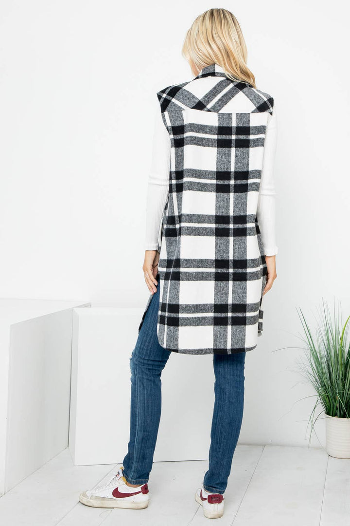 Plaid Print Long Vest