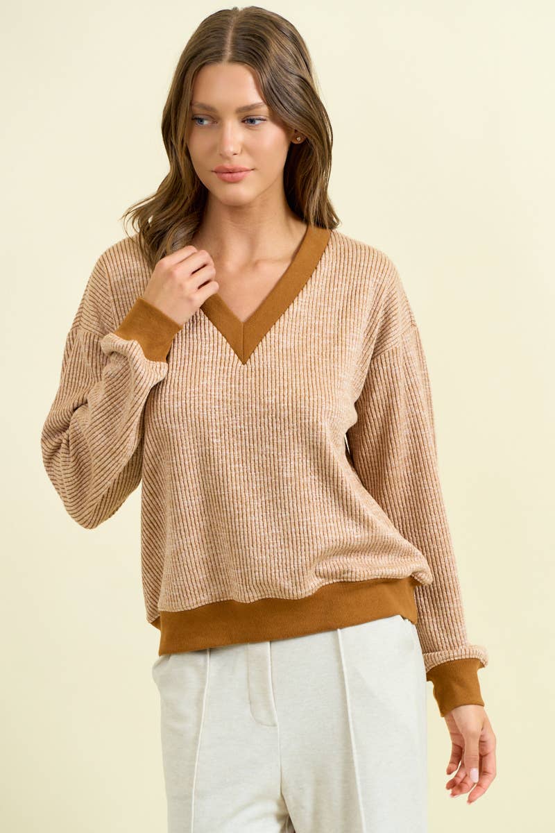 Emma Two-Tone Ribbed Top