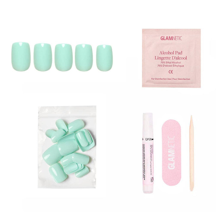 Soft Teal Press-On Nails | Short Squoval Solid Nail