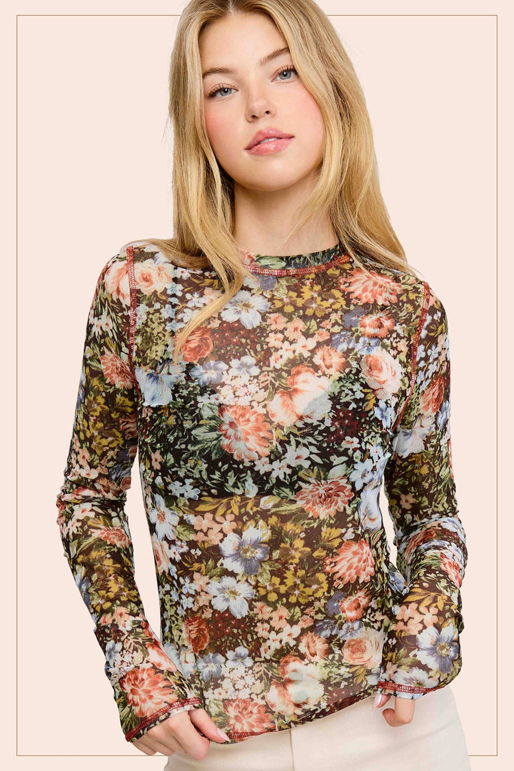 Floral Mesh Layering Top