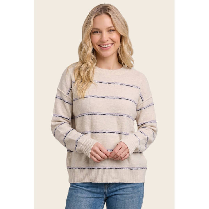 DOTTED STRIPED FUZZY SWEATER