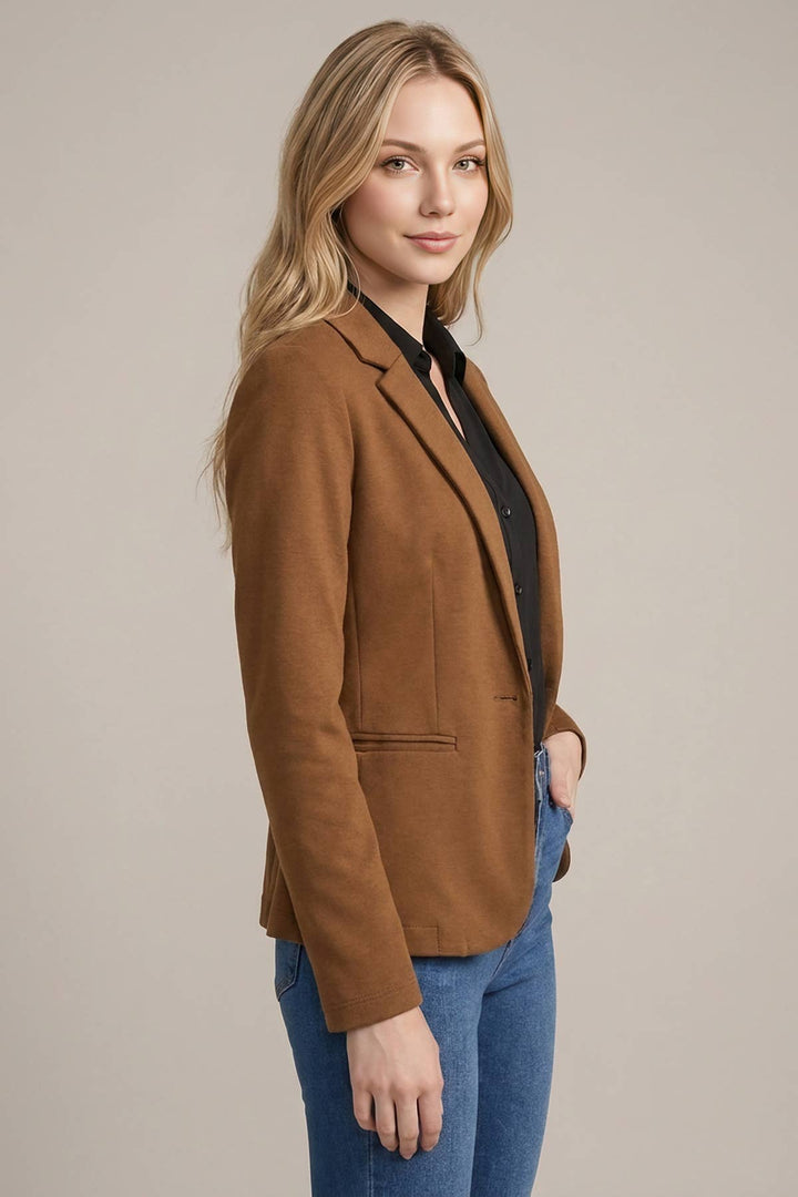 KNIT BLAZER WITH SLEEVE SHIRRING DETAIL - 10839J