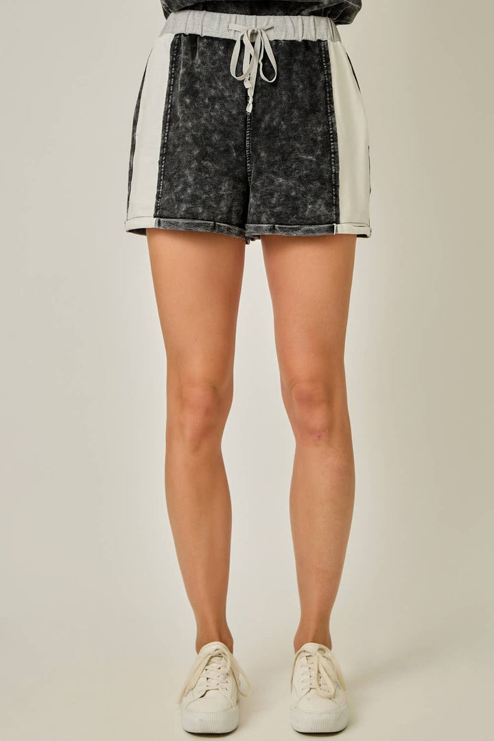 Washed Color Block Terry Shorts