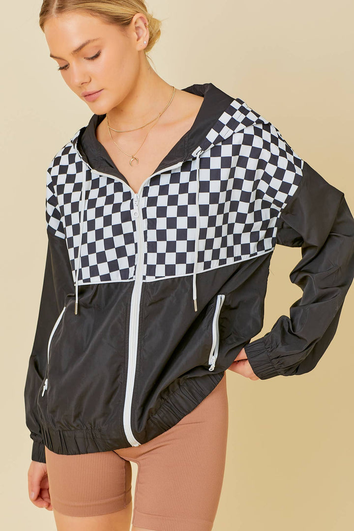 Checkered Windbreaker Hoodie Jacket