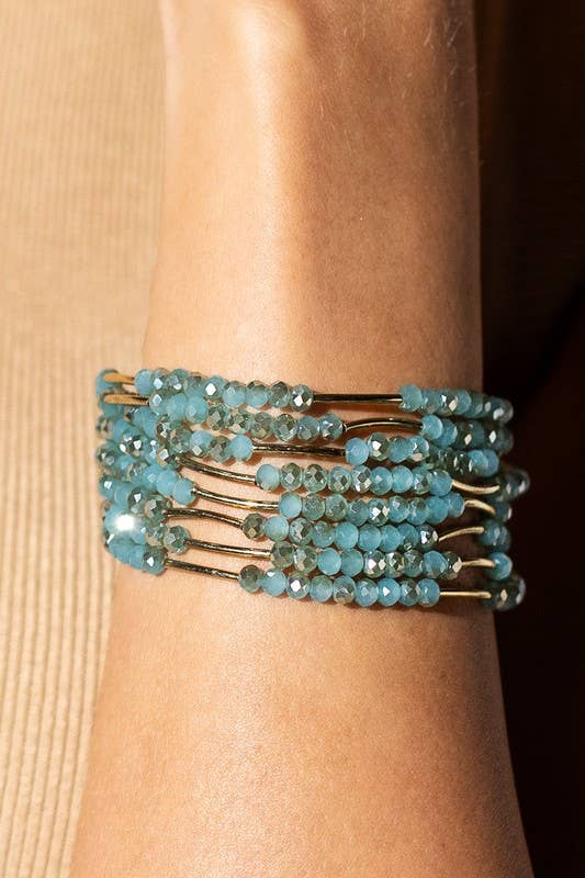 8 Layer Stackable Glass bead & Metal bracelet