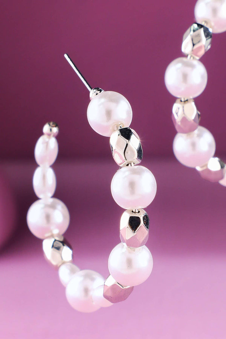 Pearl Beaded Hoop Earrings