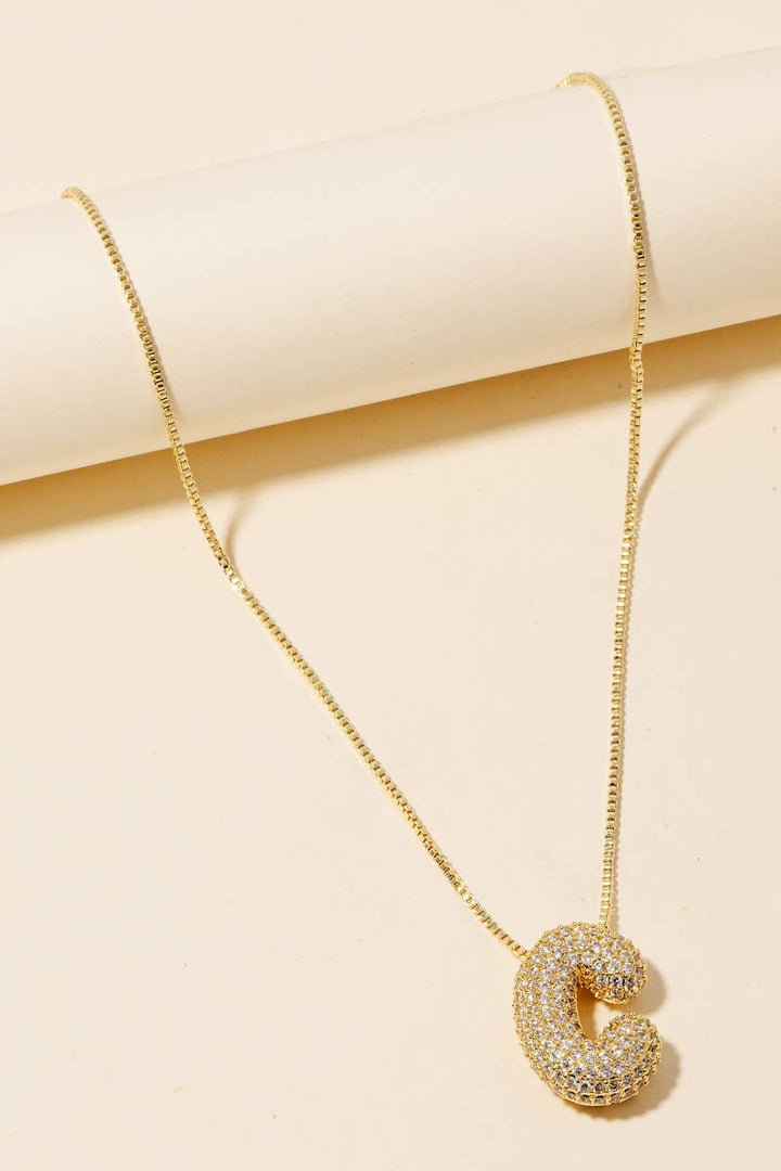 Pave Bubble Initial Pendant Necklace