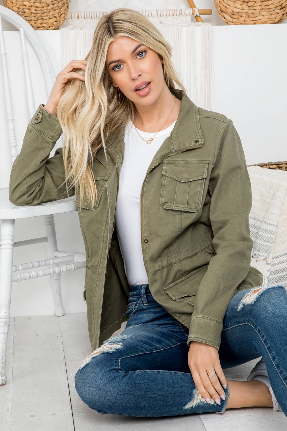 Olive Washed Anorak Jacket