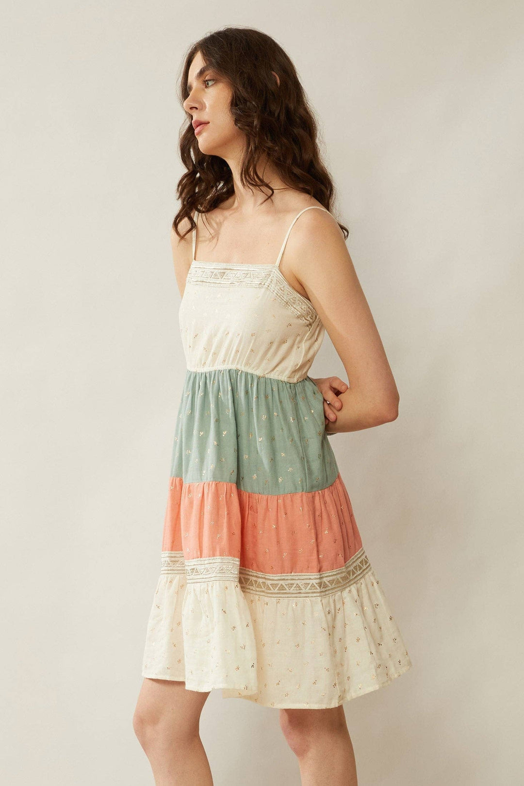 Boho Color Stripe Babydoll Dress