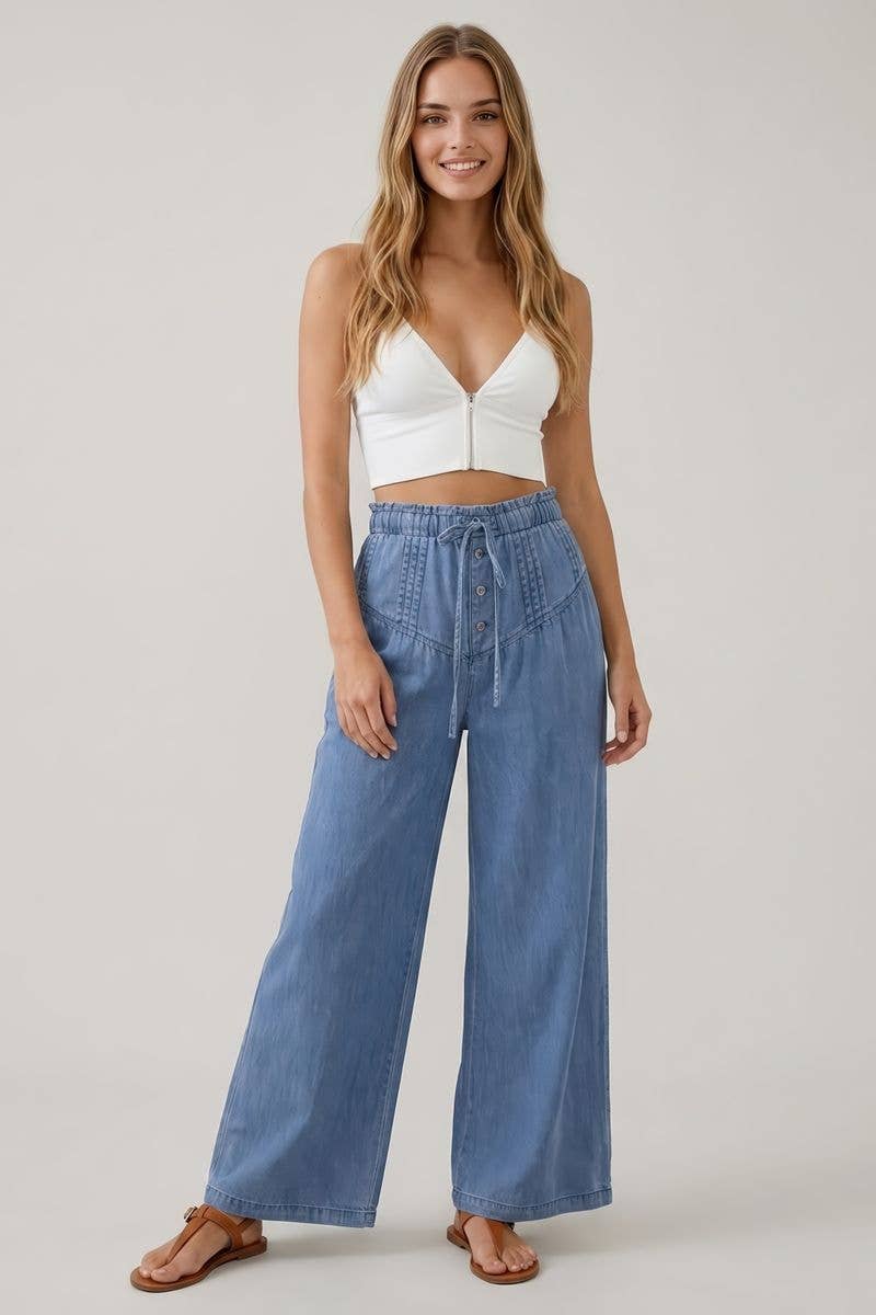 Tencel Pleats Pants Button Closure