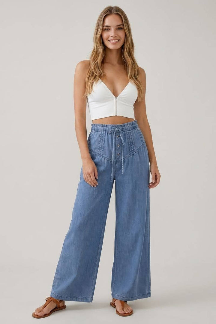 Tencel Pleats Pants Button Closure