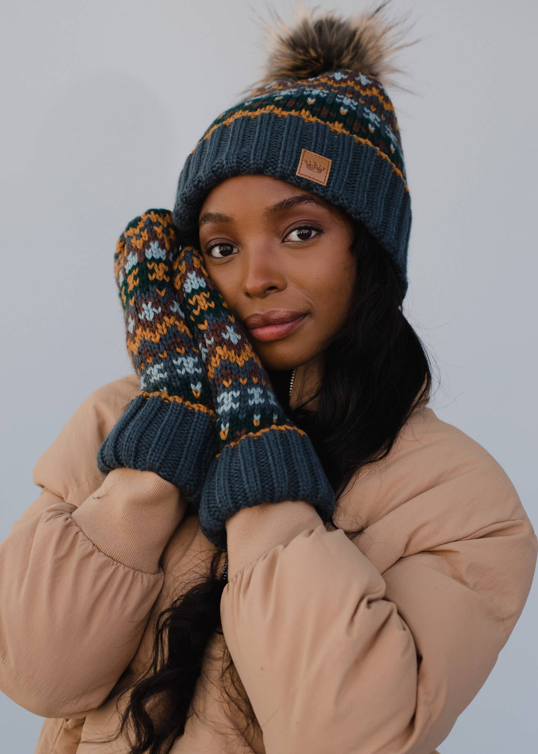 Dusty Blue & Multicolored Pom Hat