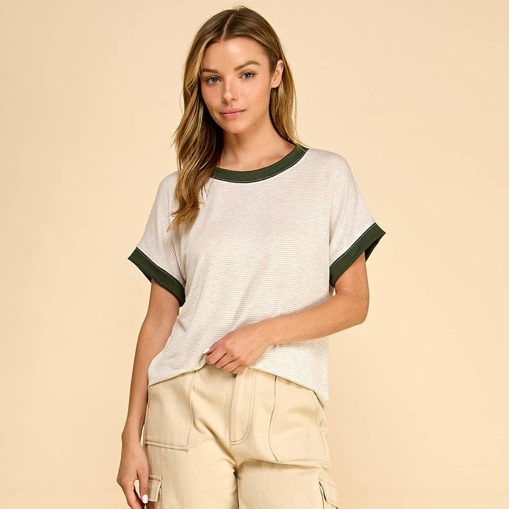 Classic striped tee with contrast trim casual comfort