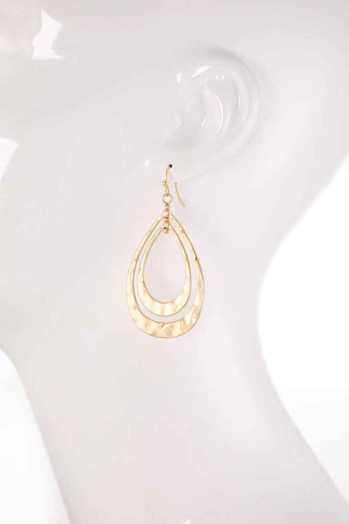 Hammered Triple Teardrop Hook Earrings