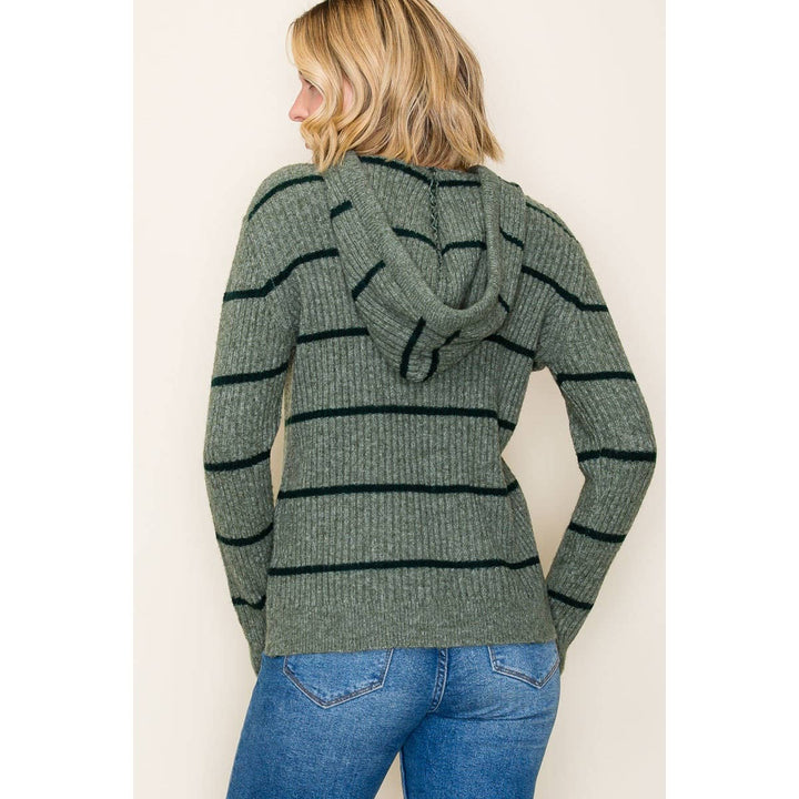 Olive Stripe Hoodie Sweater