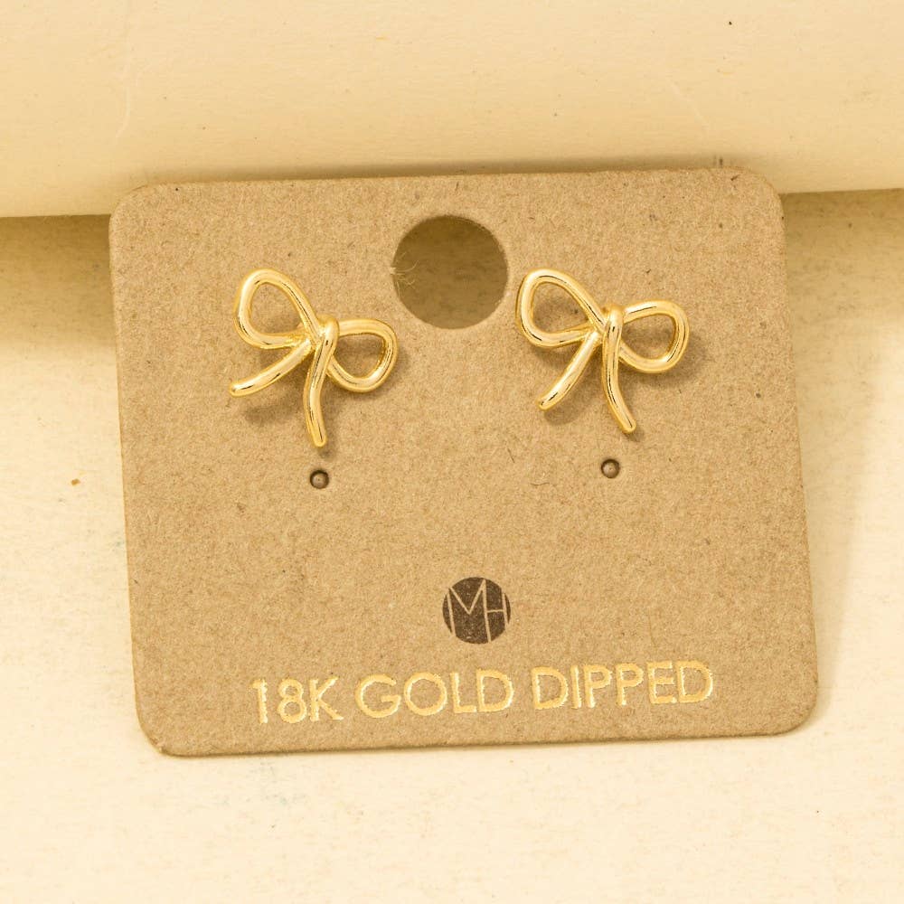 Gold Dipped Wire Ribbon Bow Stud Earrings