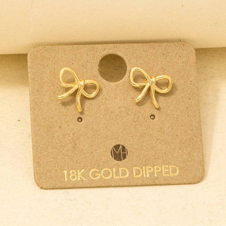 Gold Dipped Wire Ribbon Bow Stud Earrings