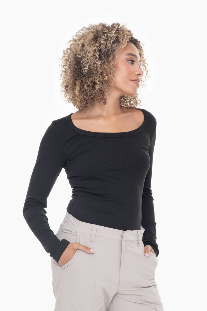 Slim Fit Scoop Neck Long Sleeve Top