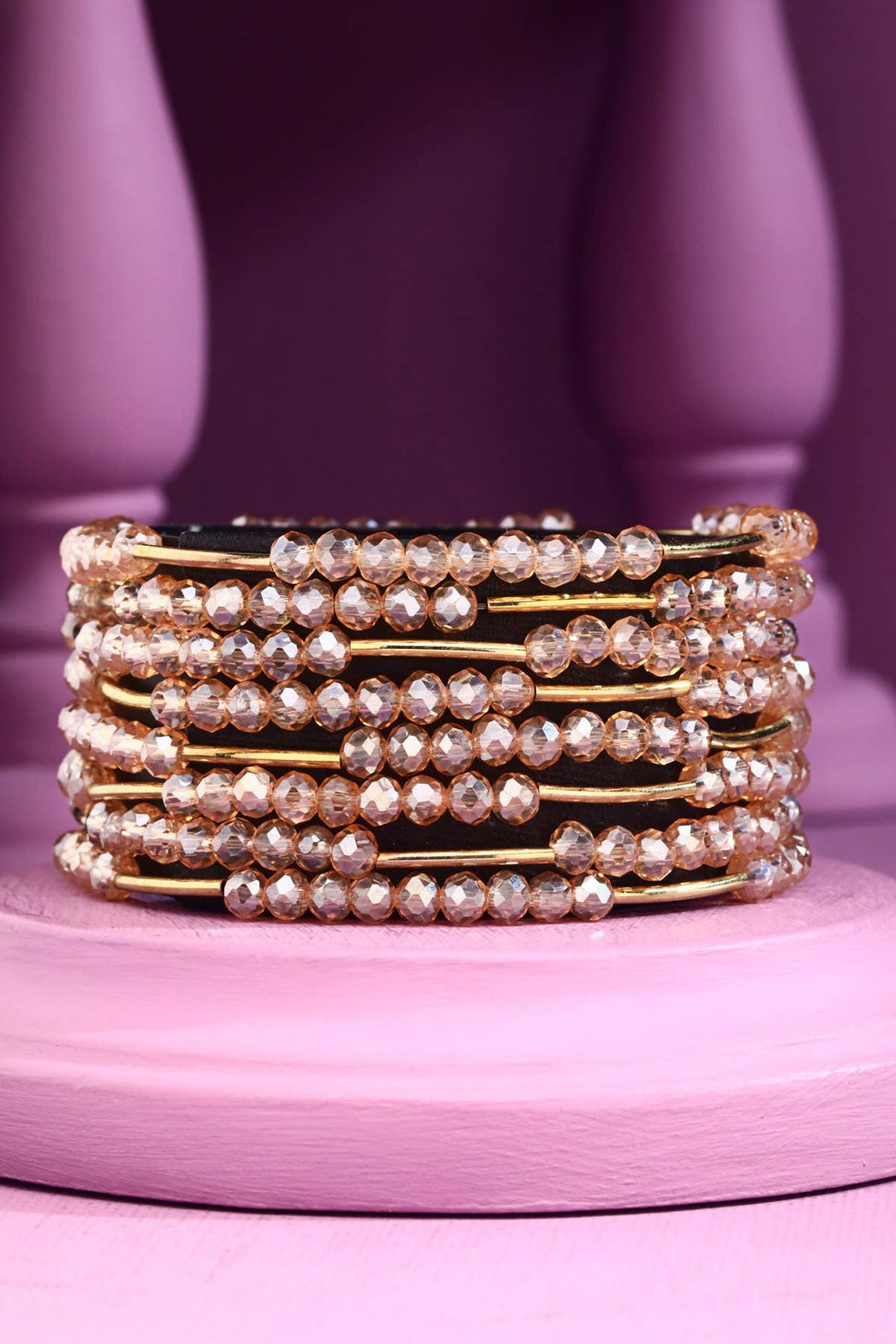 8 Layer Stackable Glass bead & Metal bracelet