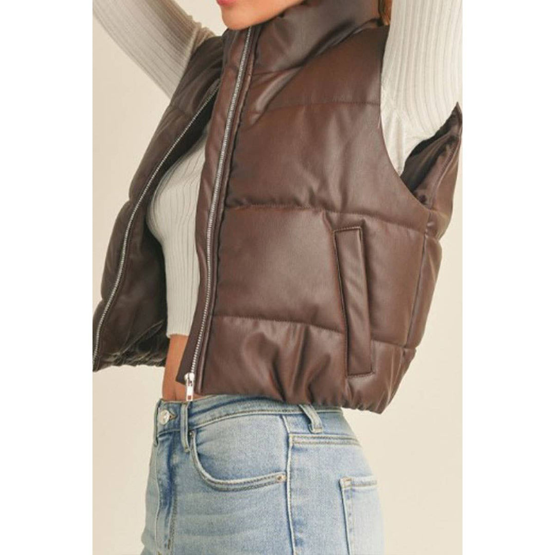 Faux Leather Puffer Vest