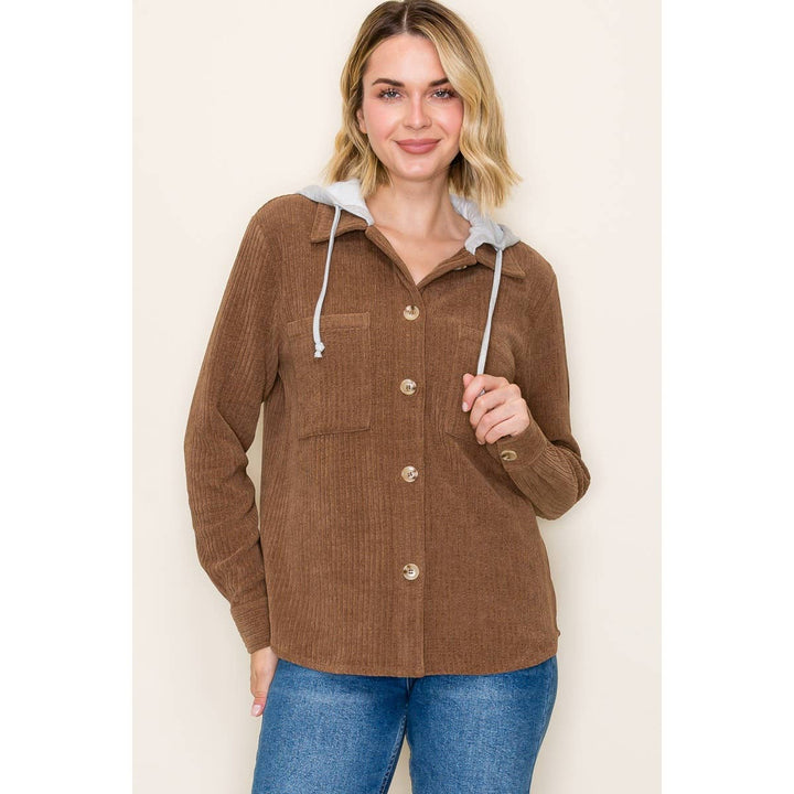 Corduroy Hooded Button Up