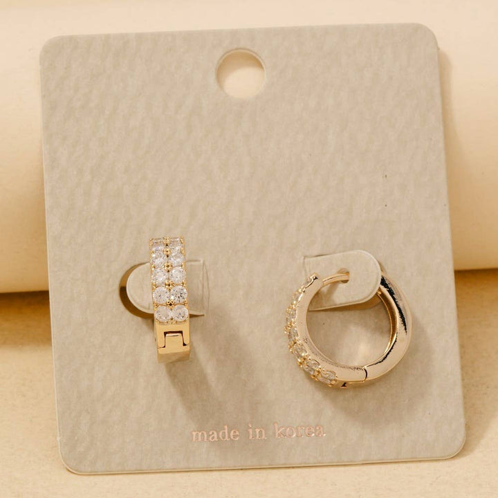 Rhinestone Studs Hinge Hoop Earrings