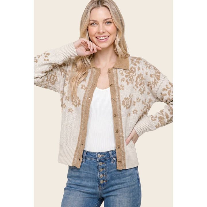 FLORAL JACQUARD SWEATER CARDIGAN