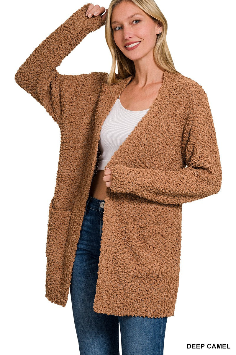 Popcorn Sweater Cardigan With Pockets