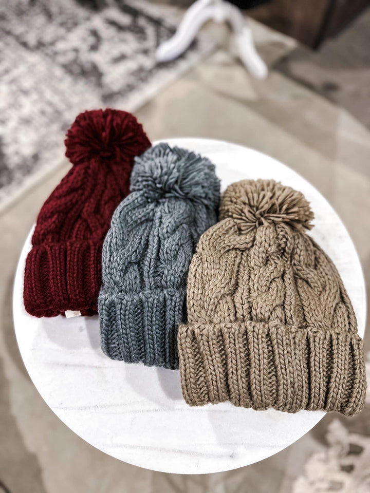 Knitted Basic Beanie with Pompom