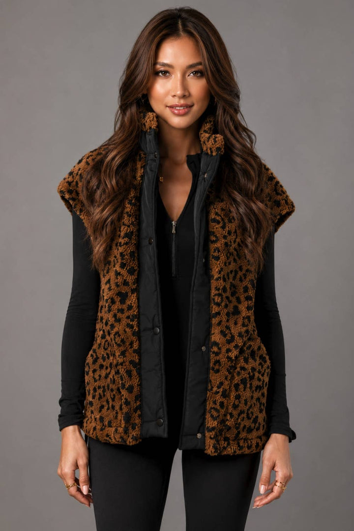 Brown & Black Leopard Fleece Vest