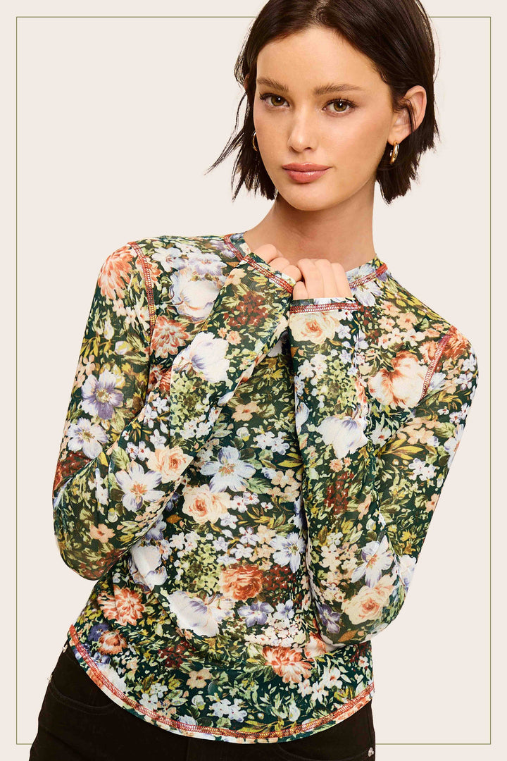 Floral Mesh Layering Top